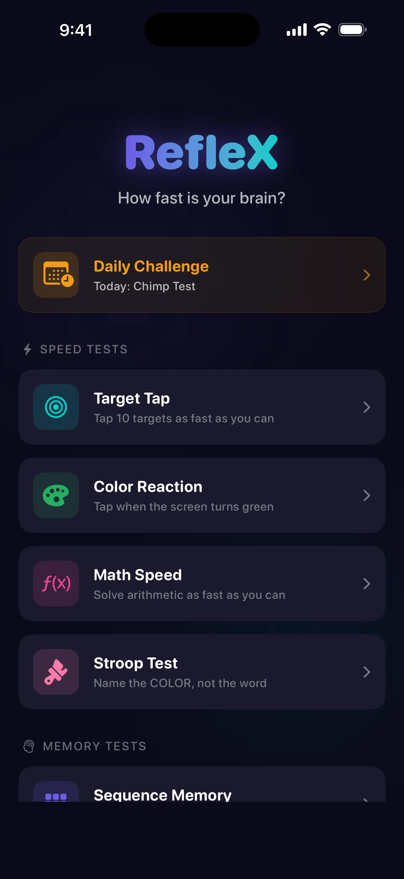 RefleX App - Home Screen