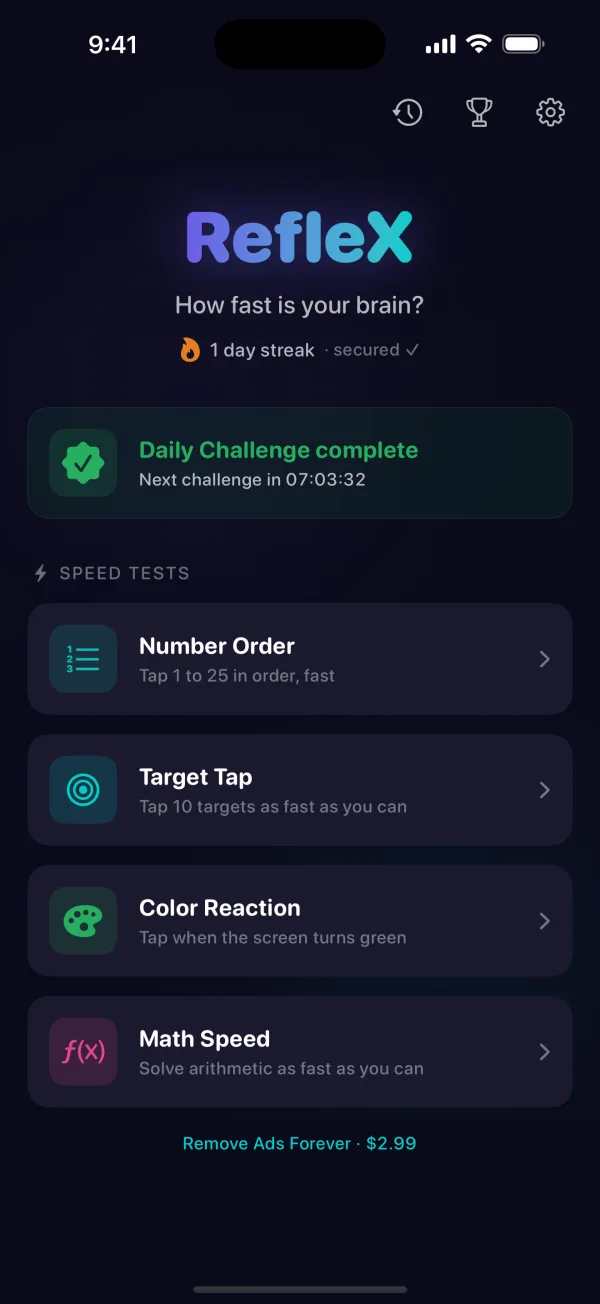 RefleX App - Home Screen