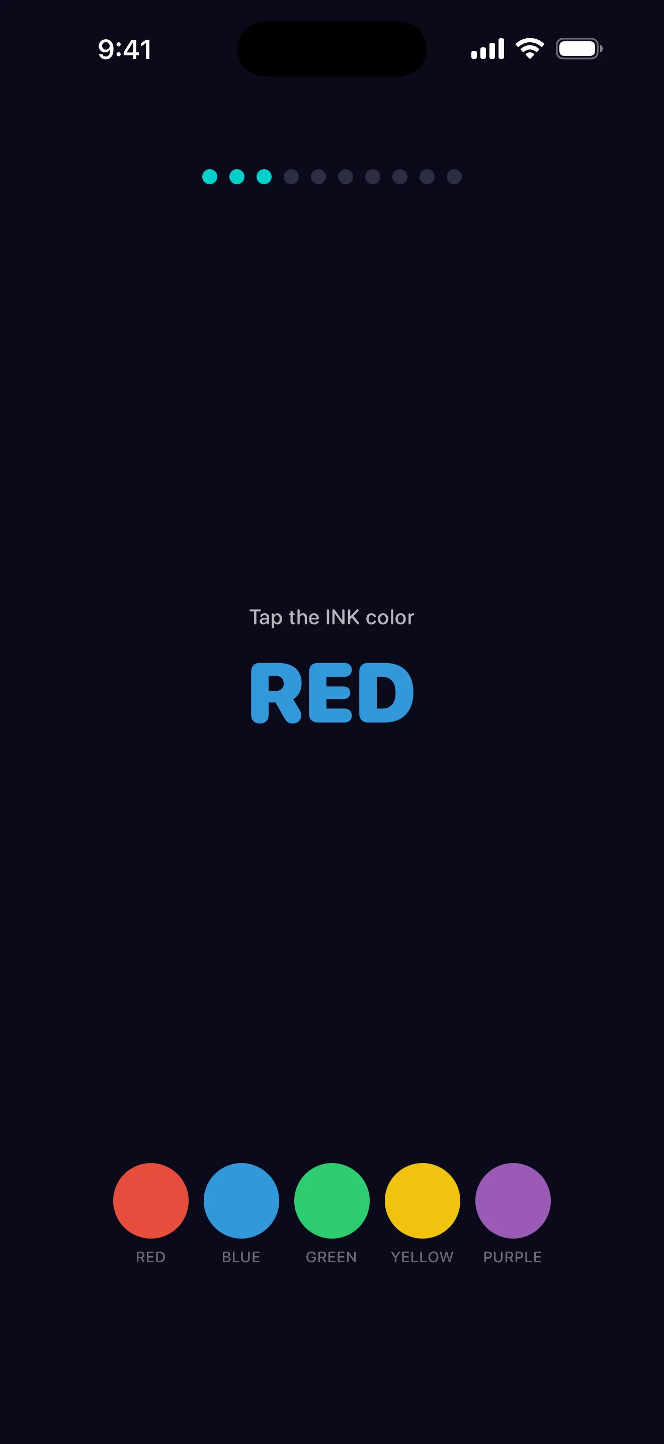 Stroop Test with color word mismatch